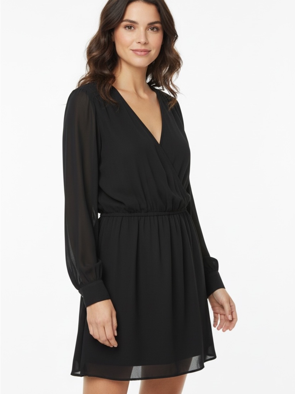 UO Coincidence & Chance black wrap front long sleeve dress size M